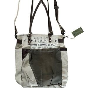 NWT  Women's Canvas Tote Bag - Cream and Brown crossbody and shoulder strap